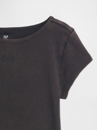 Siyah Cap-sleeve Fitted T-shirt