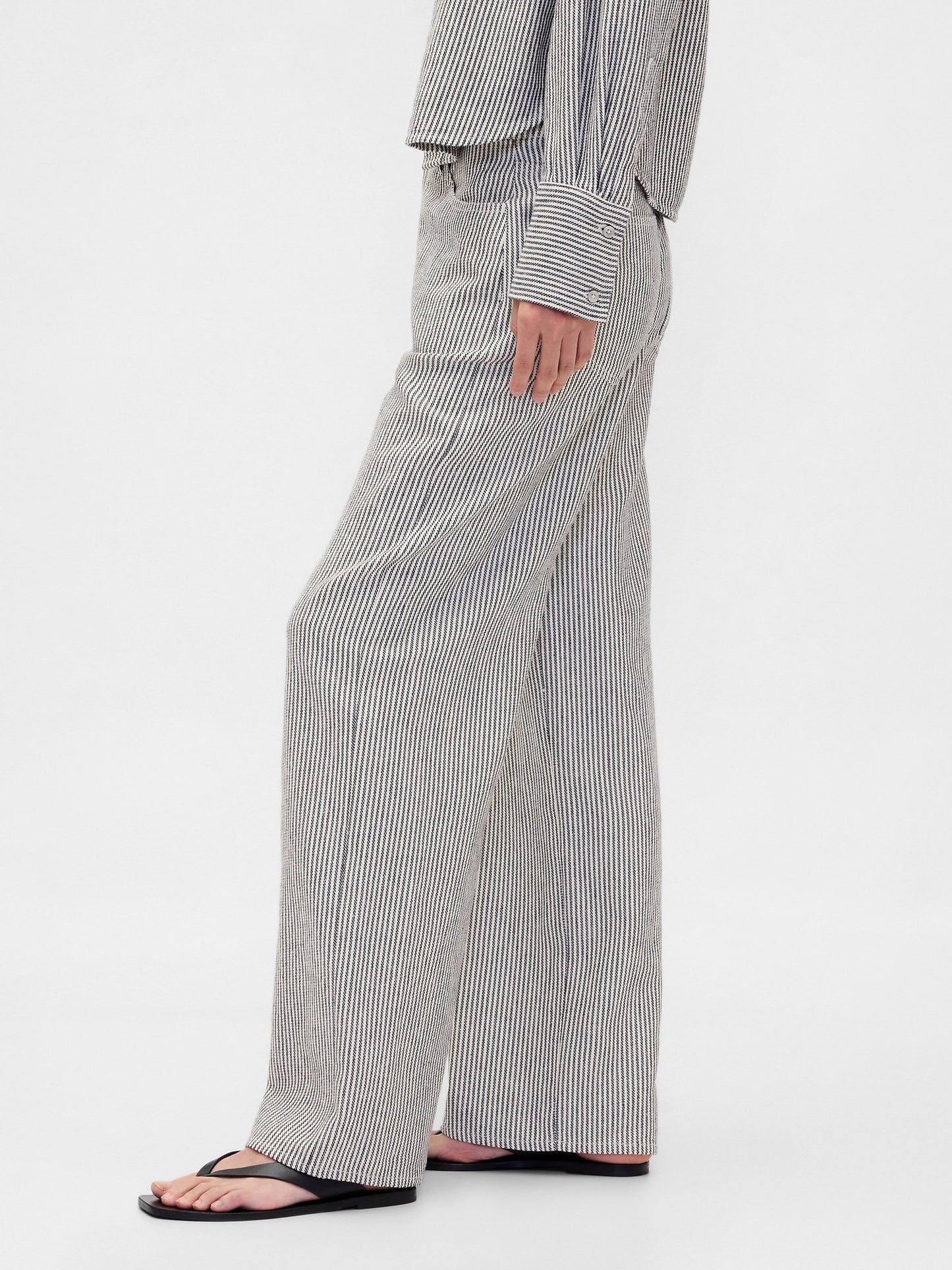 Beyaz Keten Karışımı Wide-leg Pantolon