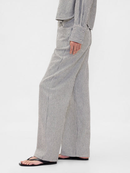 Beyaz Keten Karışımı Wide-leg Pantolon