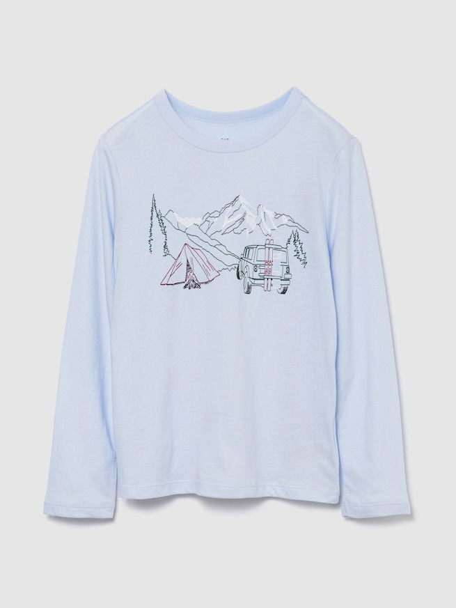 Açık Mavi Grafik Baskılı T-shirt