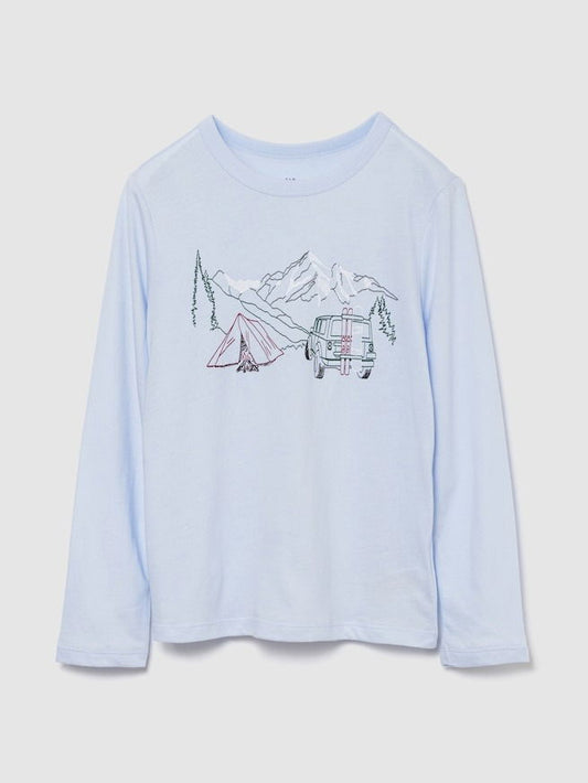 Açık Mavi Grafik Baskılı T-shirt