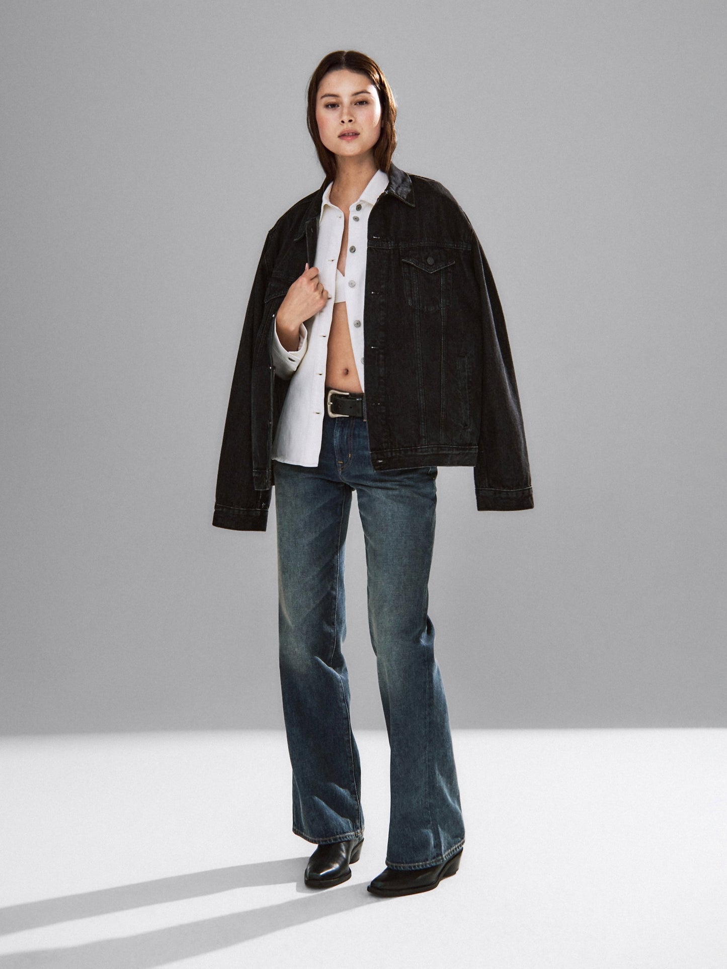 Açık Mavi Mid Rise Rigid Relaxed Flare Jean Pantolon