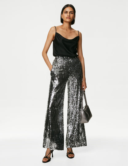 Payetli Wide Leg Pantolon