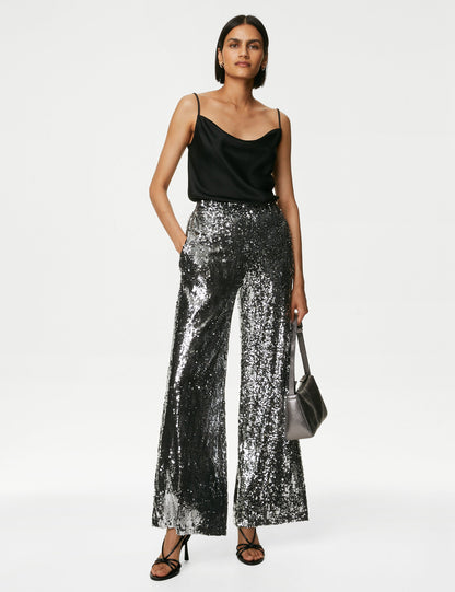 Payetli Wide Leg Pantolon
