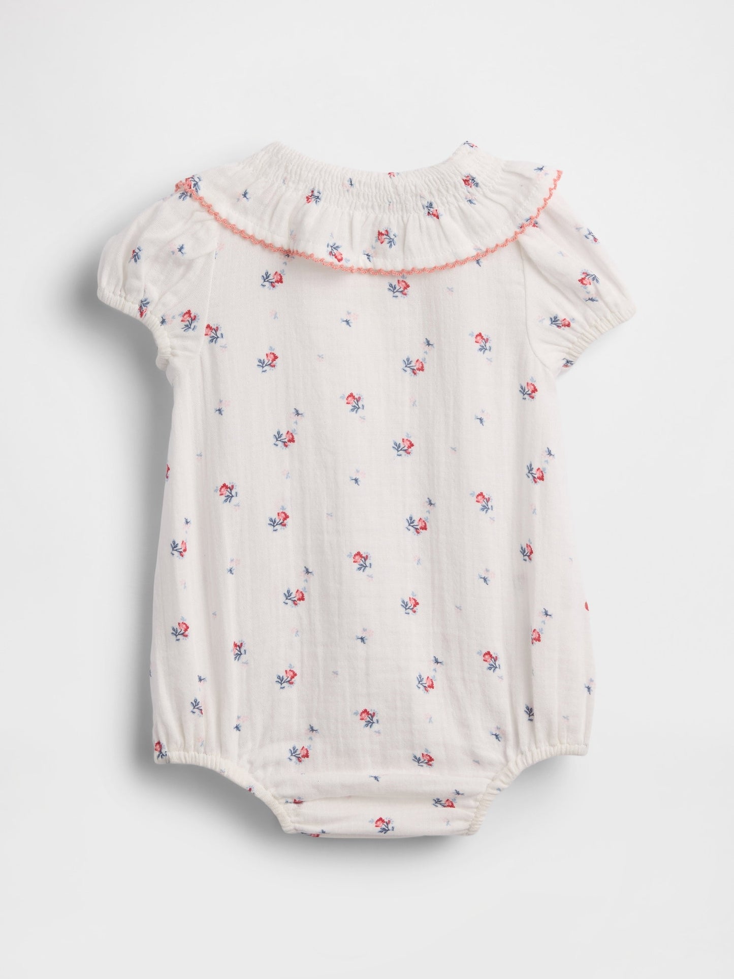 Beyaz Pamuk Gauze Çiçekli Yaka Bodysuit