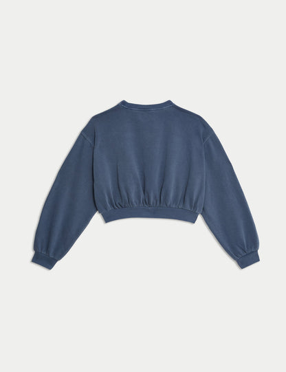 Saf Pamuklu Slogan Desenli Sweatshirt