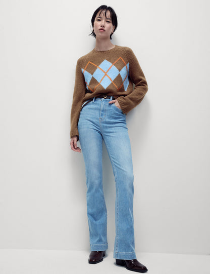 Yüksek Bel Slim Flare Jean Pantolon