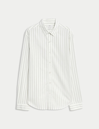 Saf Pamuklu Çizgili Gömlek