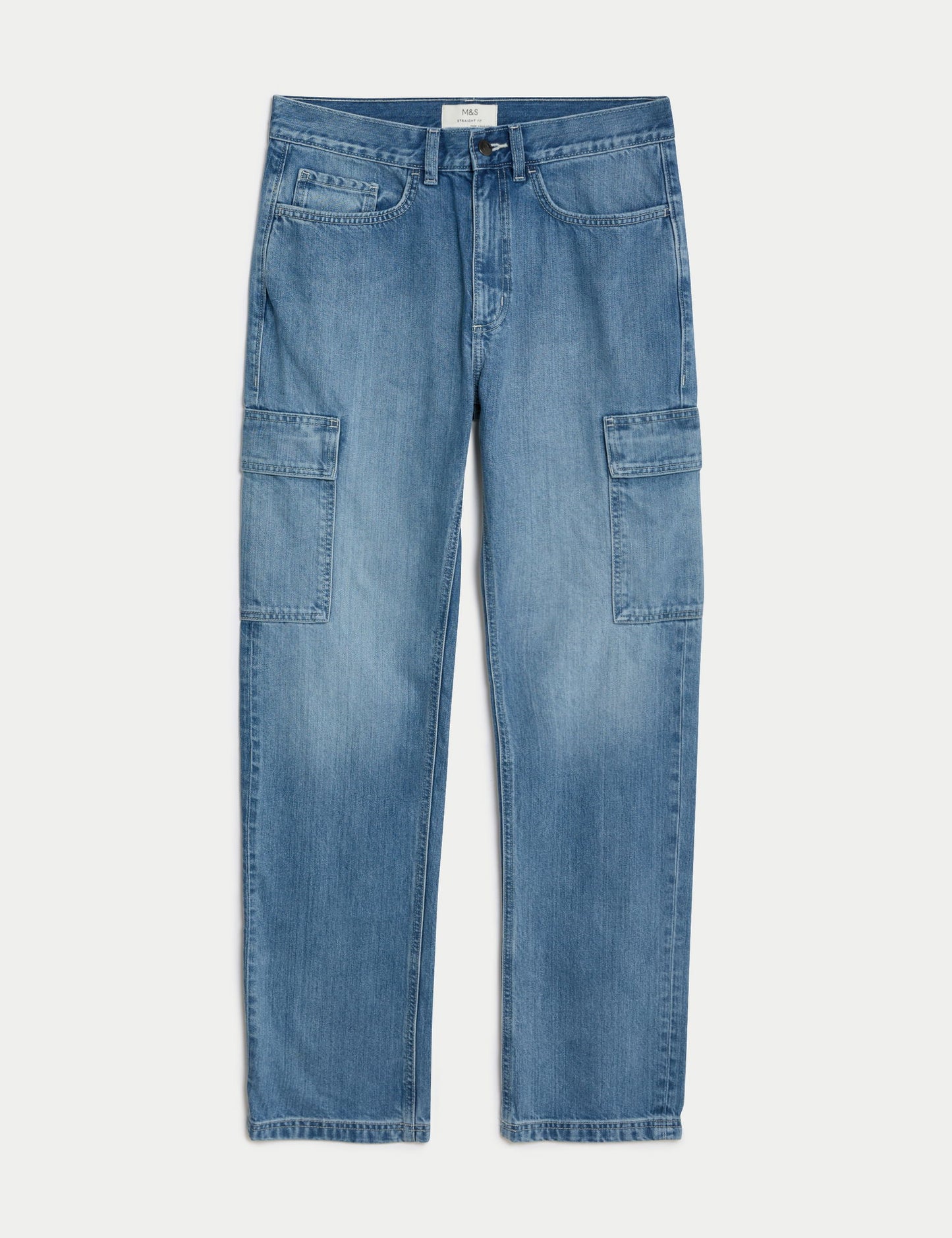 Saf Pamuklu Straight Fit Kargo Jean Pantolon