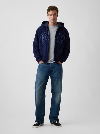 Lacivert Relaxed Gap Logo Sherpa Astarlı Fermuarlı Sweatshirt