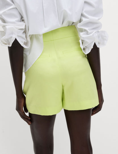 Linen Karışımlı Yüksek Bel Bermuda Şort