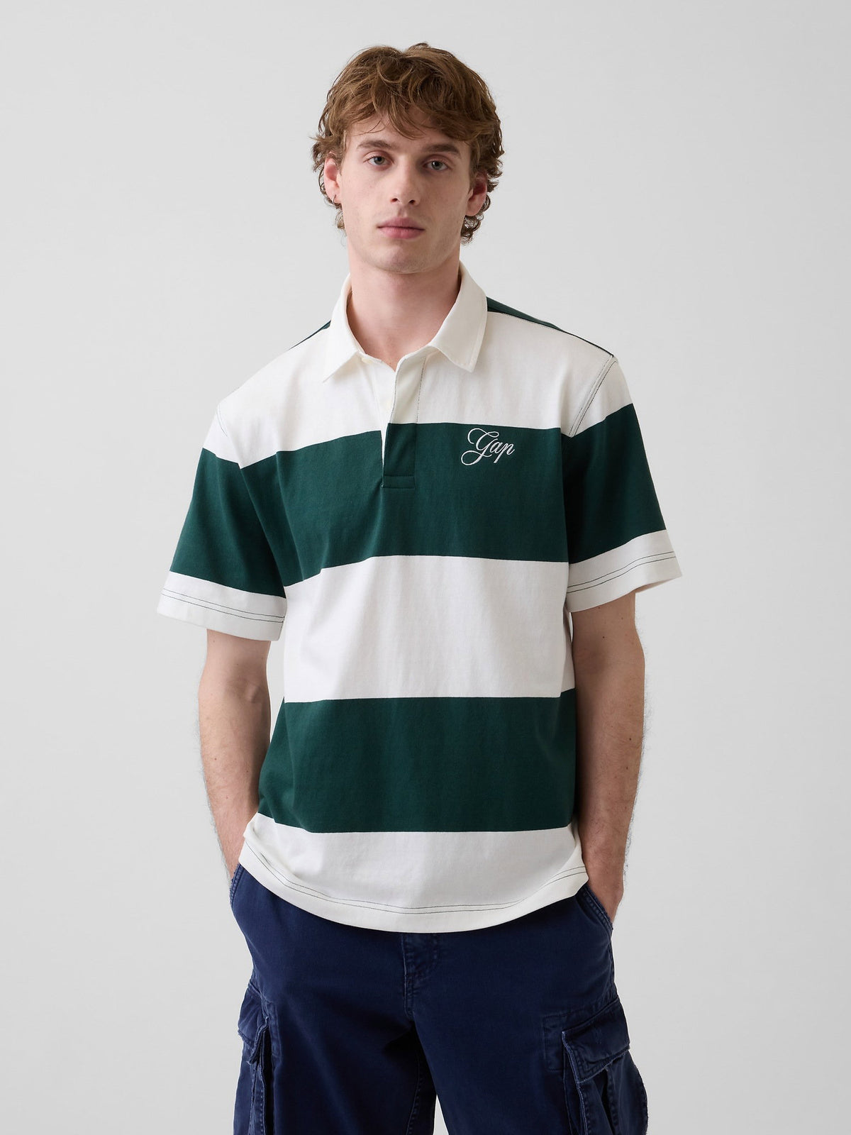 Koyu Yeşil Relaxed Gap Logo Rugby Polo T-shirt