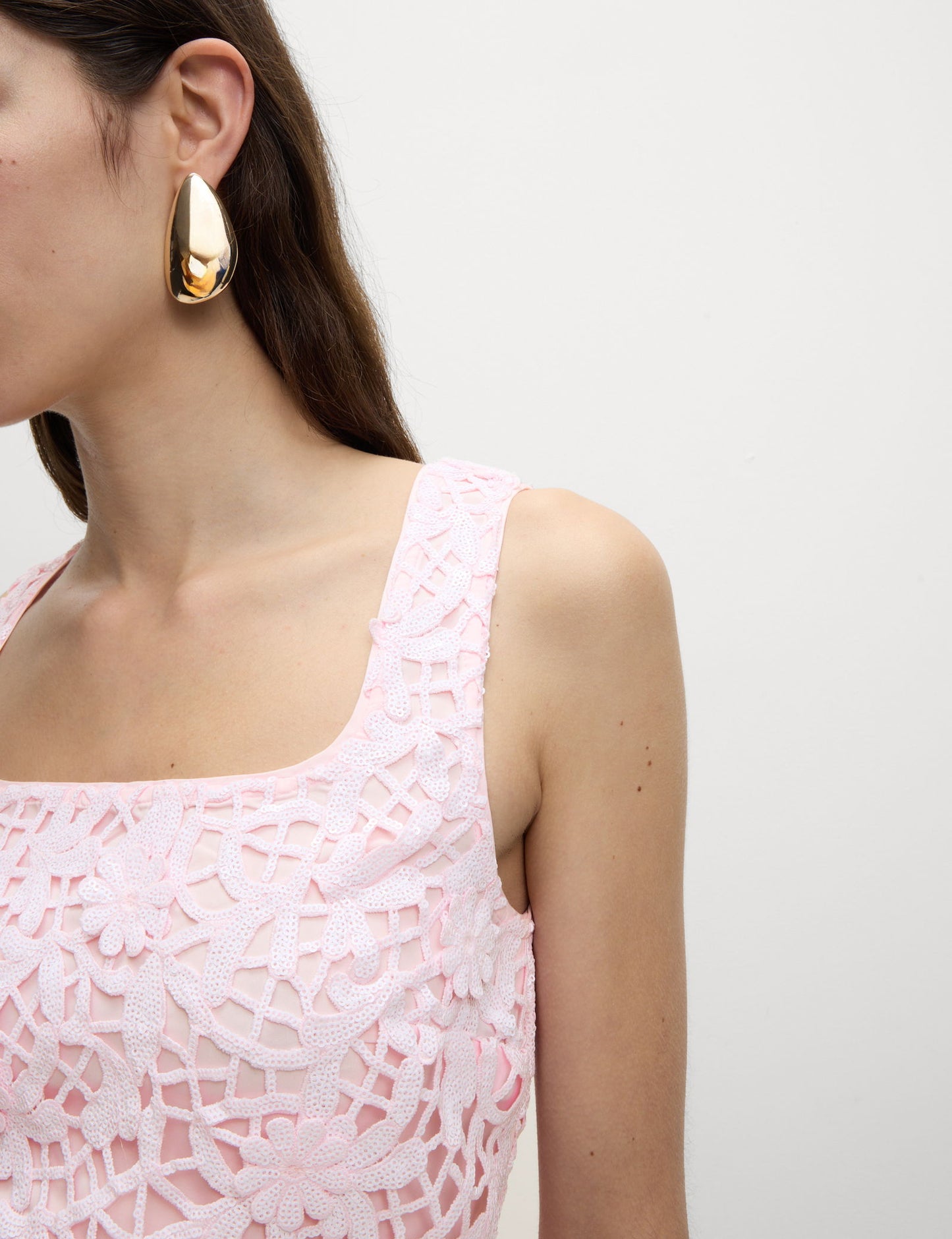 Kare Yaka Kesik Detaylı Crop Top