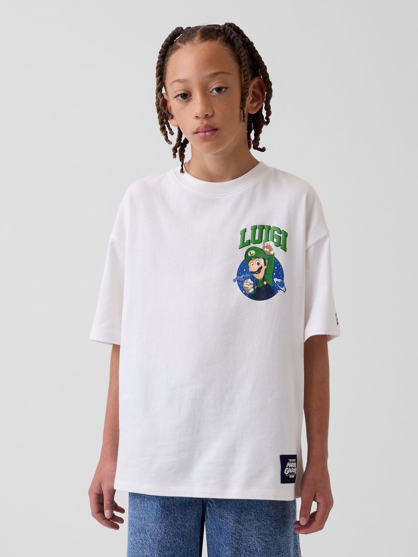 Beyaz Süper Mario Relaxed Grafik Baskılı T-shirt