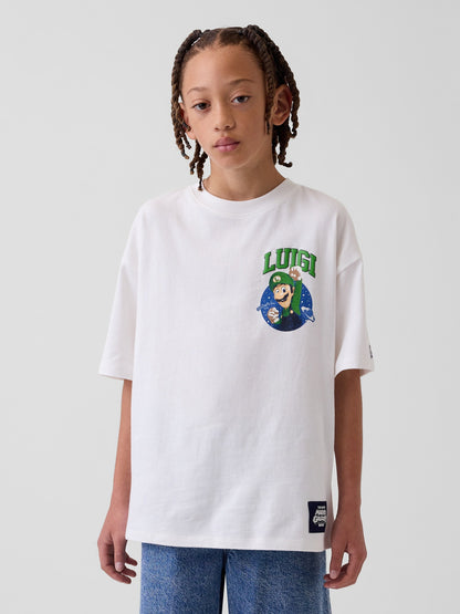 Beyaz Süper Mario Relaxed Grafik Baskılı T-shirt
