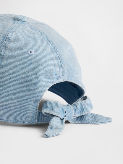 Açık Mavi Denim Terry Heart Işlemeli Beyzbol Şapka
