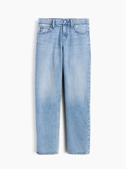 Açık Mavi Mid Rise Straight Taper Jean Pantolon