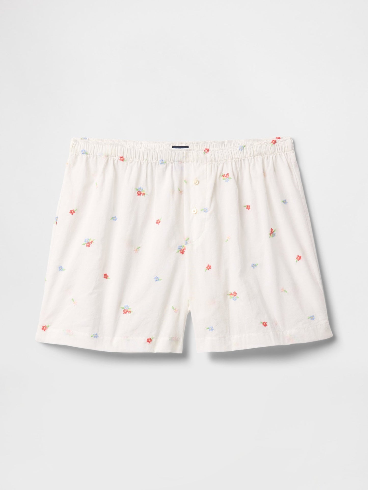 Kırık Beyaz Işlemeli Pijama Boxer Şort
