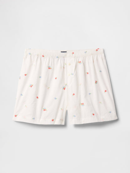 Kırık Beyaz Işlemeli Pijama Boxer Şort