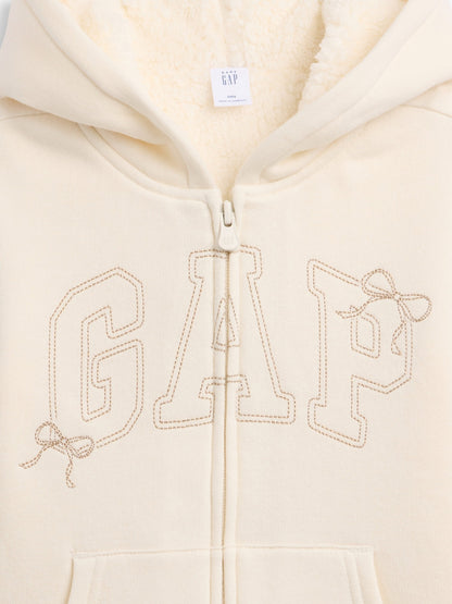 Krem Sherpa Astarlı Logo Fermuarlı Sweatshirt