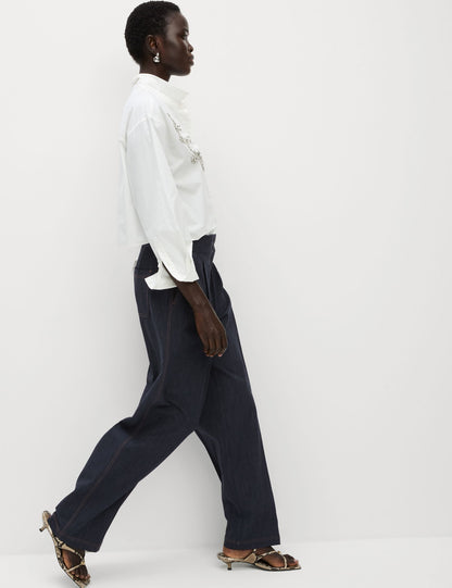 Pamuk Karışımlı Denim Görünümlü Wide Leg Pantolon