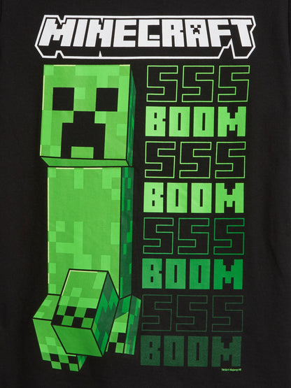 Siyah Minecraft Grafik Baskılı T-shirt