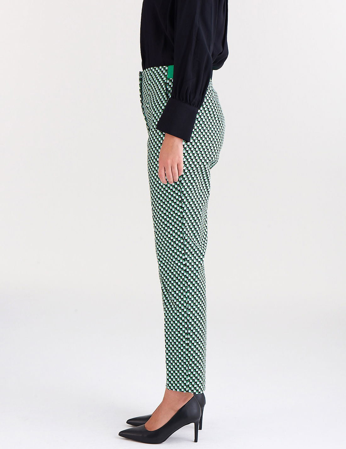 Slim Fit Desenli Yüksek Bel Pantolon