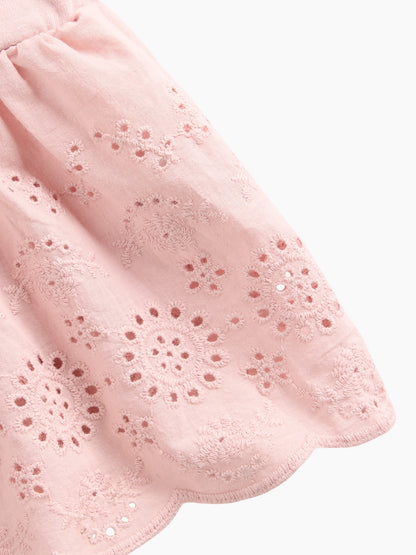 Pembe Eyelet Hem Bluz
