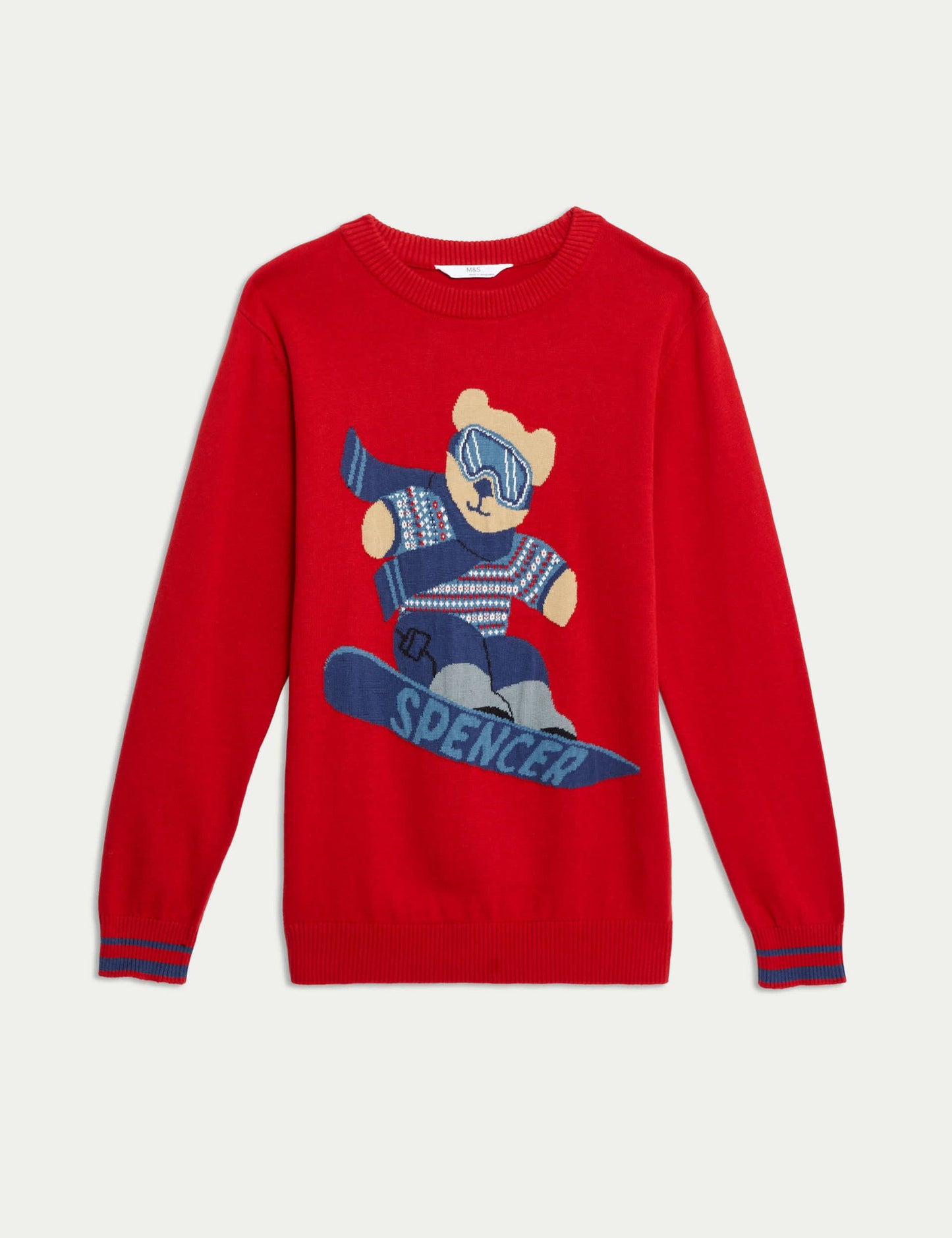 Saf Pamuklu Spencer Bear™ Noel Temalı Kazak (6-16 Yaş)