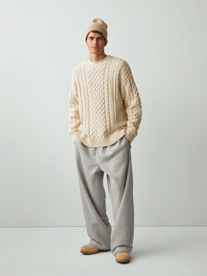 Bej Relaxed Cable-knit Kazak
