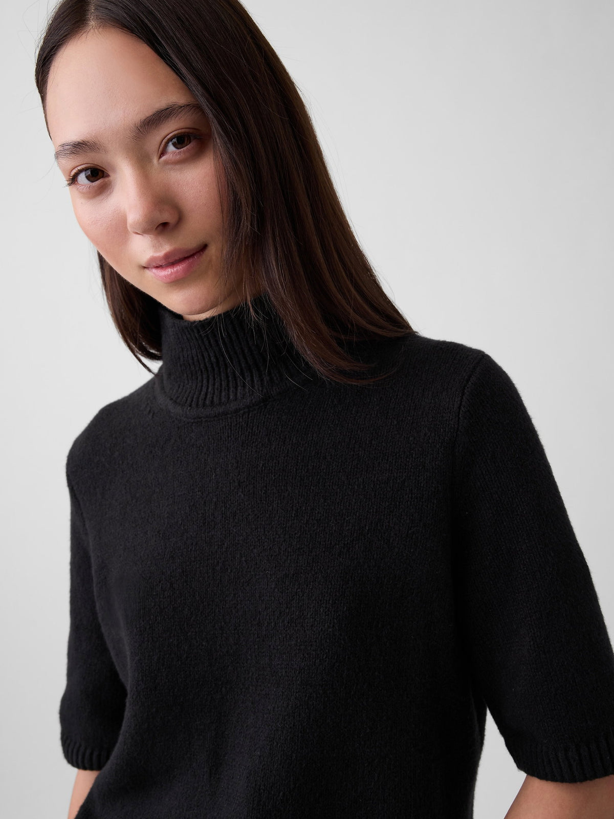 Siyah Cashsoft Mockneck Elbow-sleeve Kazak