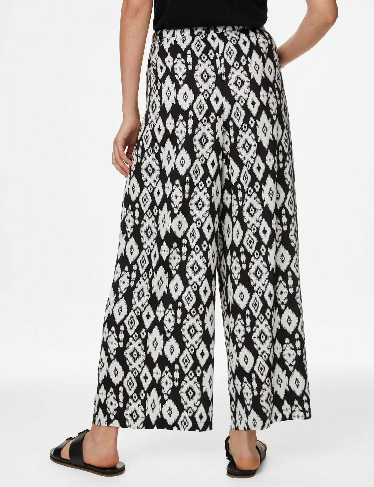 Yüksek Bel Desenli Crop Wide Leg Pantolon