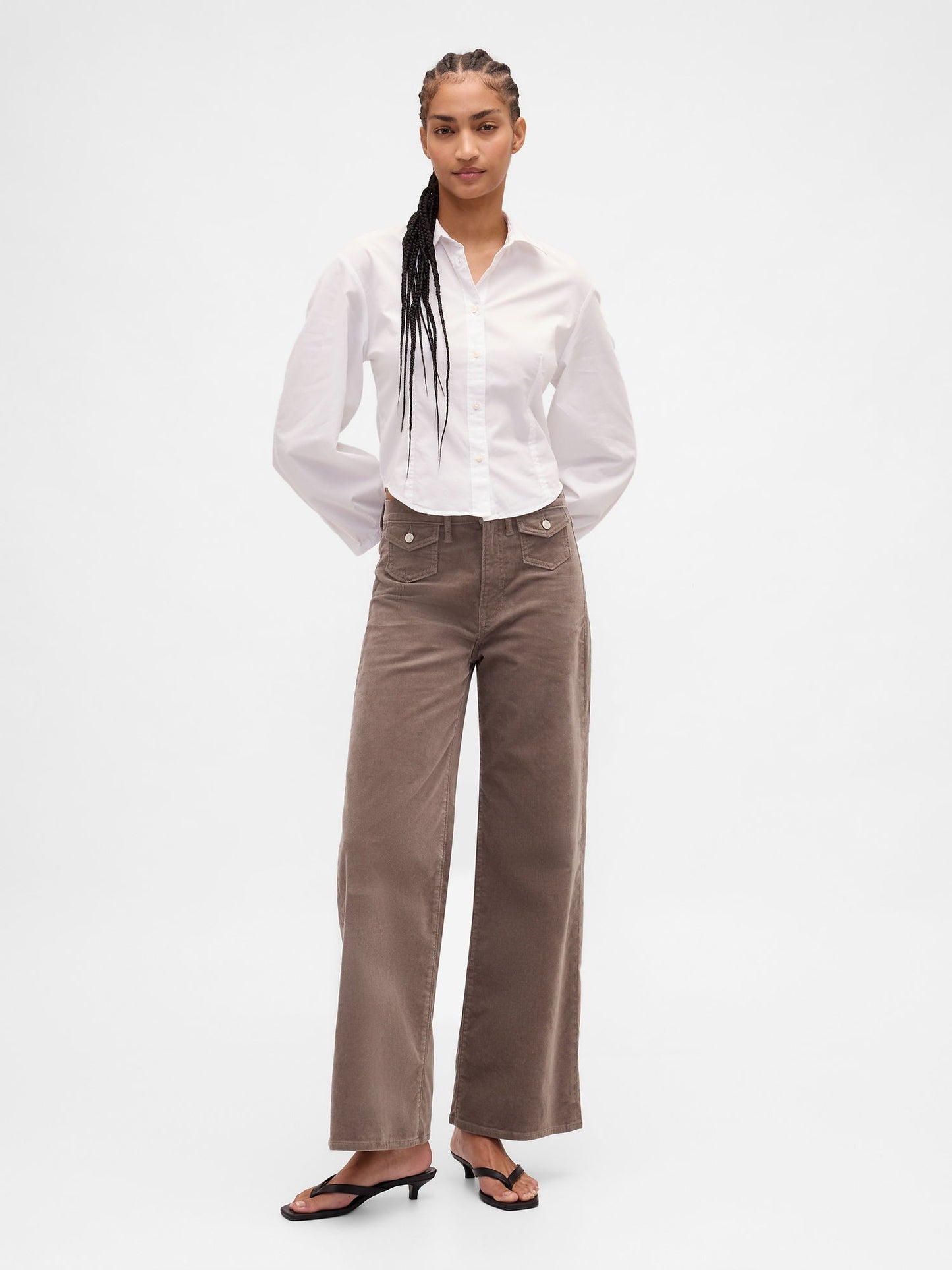 Kahverengi High Rise Stride Kadife Wide-leg Pantolon