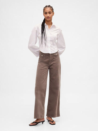 Kahverengi High Rise Stride Kadife Wide-leg Pantolon