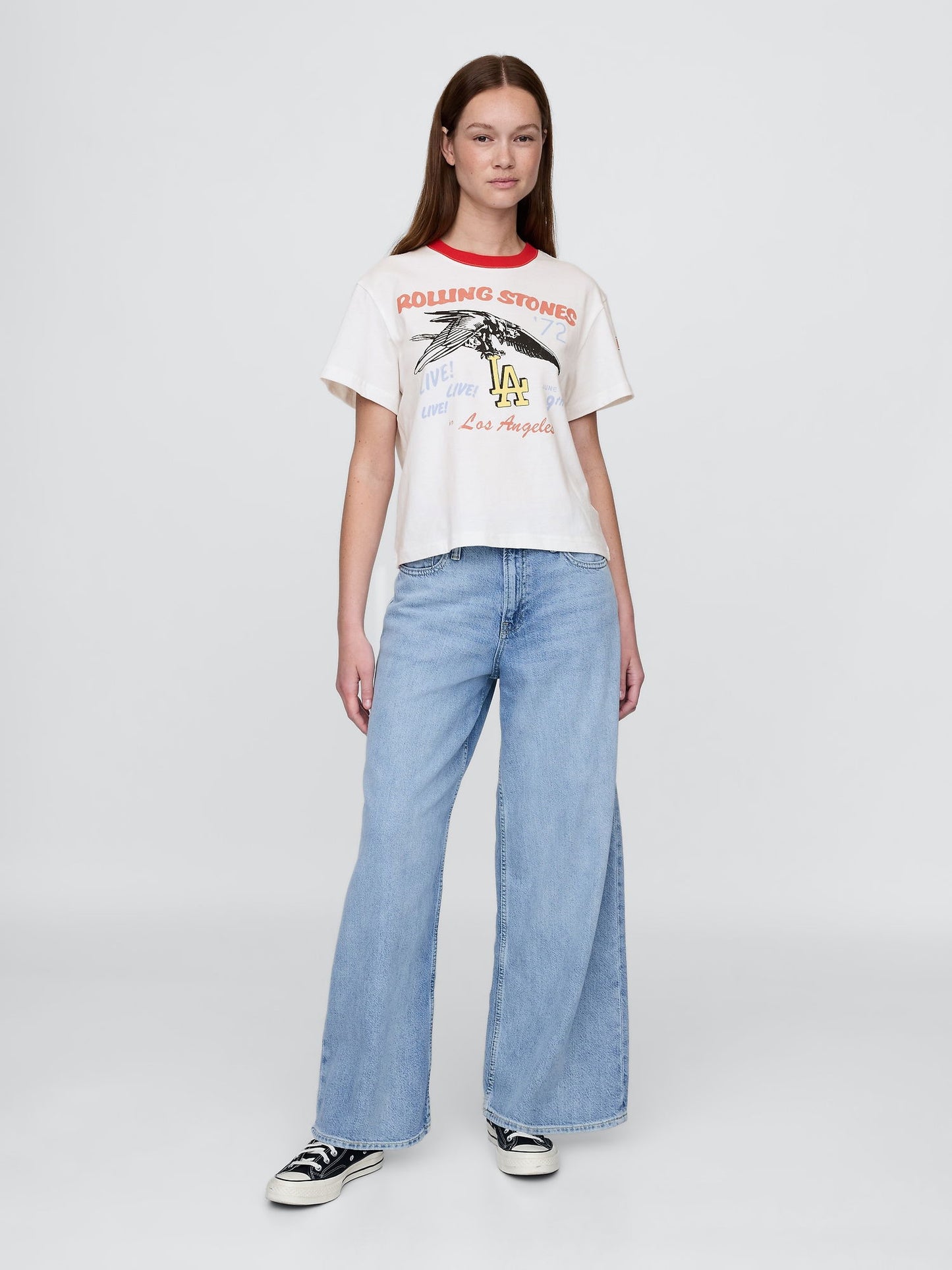 Beyaz Rolling Stones Relaxed Grafik T-shirt