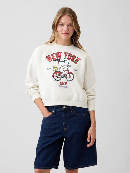 Kırık Beyaz Peanuts Oversized Wedge Bisiklet Yaka Sweatshirt