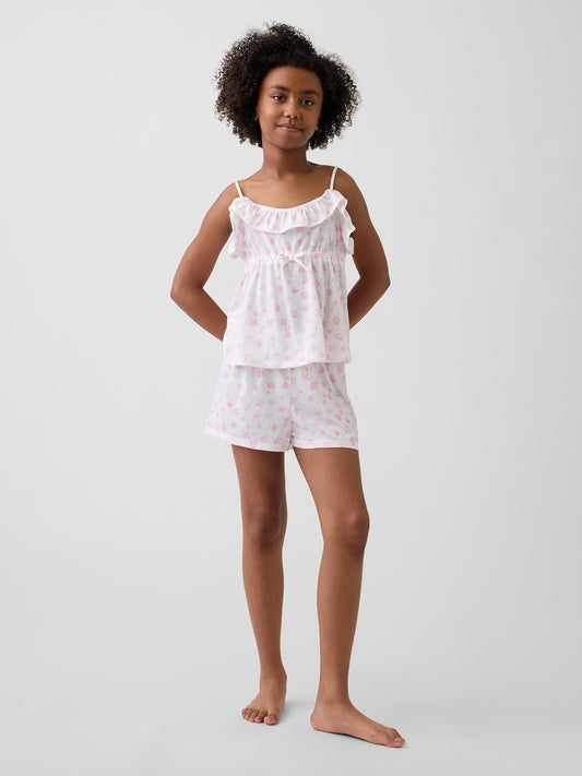 Açık Pembe Recycle Fırfır Askılı Şort Pijama Seti