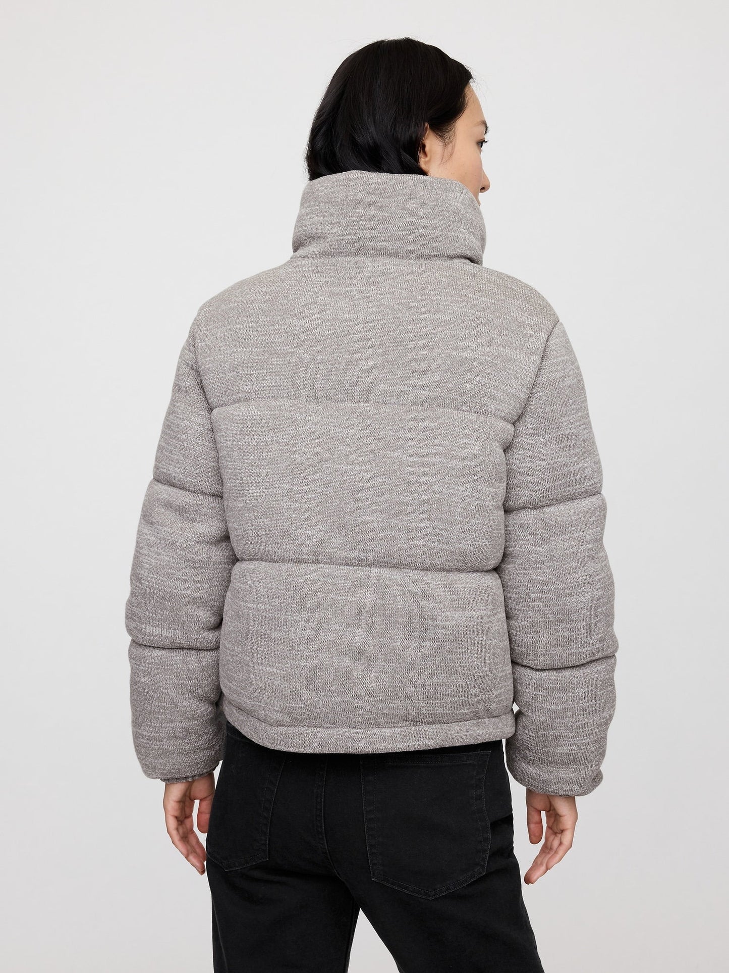 Gri Relaxed Crop Puffer Şişme Mont