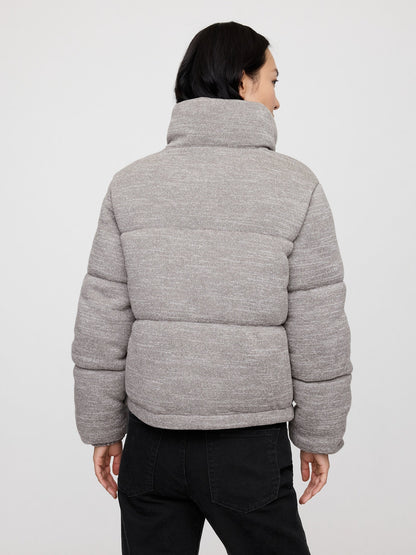 Gri Relaxed Crop Puffer Şişme Mont