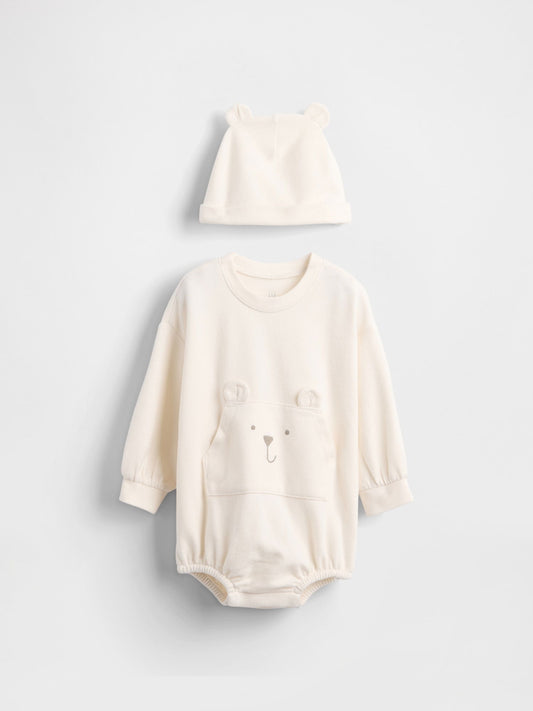 Krem Brannan Bear Detaylı Bodysuit-şapka Set