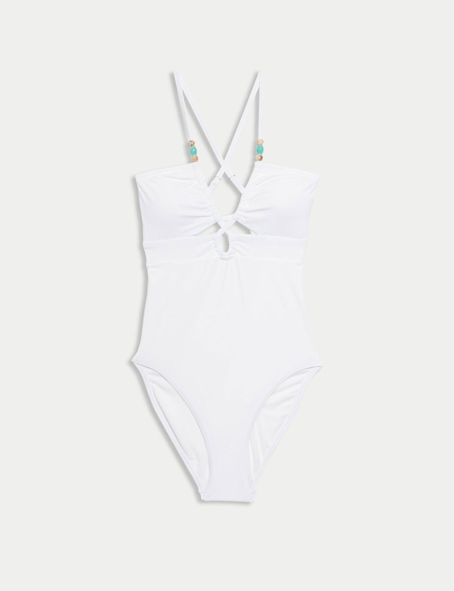 Boncuk Detaylı Cut Out Bandeau Mayo