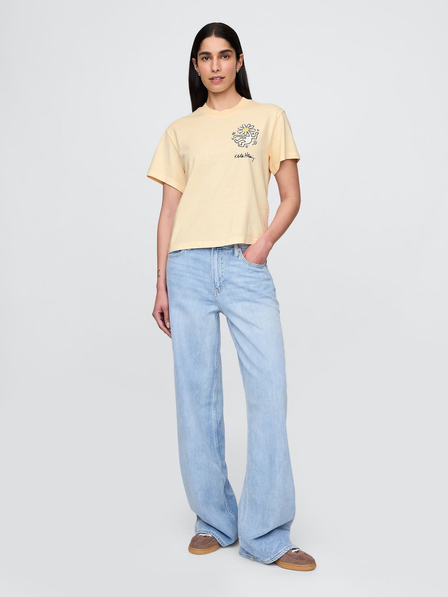 Açık Sarı Keith Haring Relaxed Grafik T-shirt