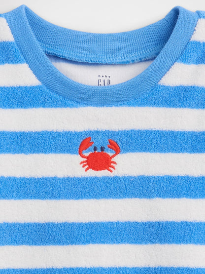 Mavi Bebek Havlusu Terry Çizgili Outfit Set