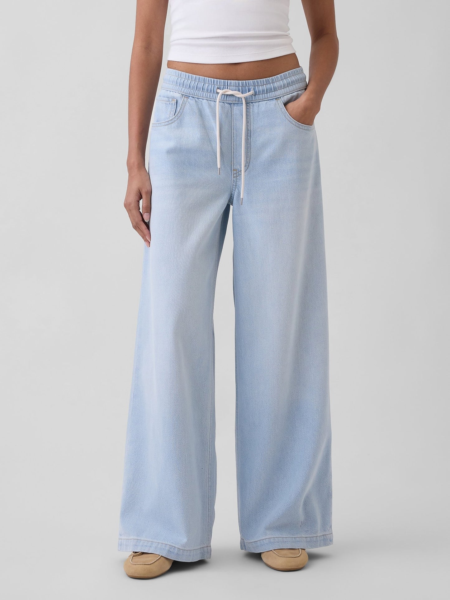 Açık Mavi Mid Rise Ultrasoft Easy Baggy Jean Pantolon