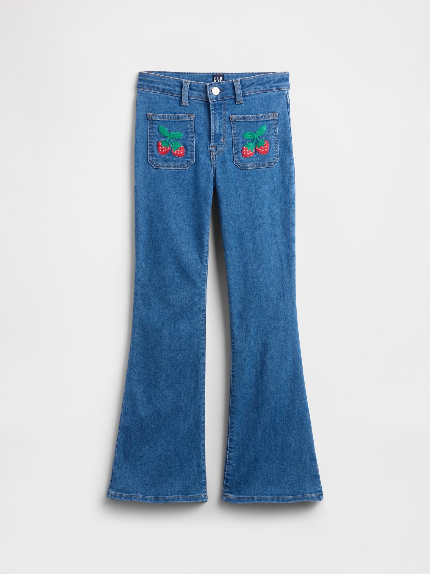 Mavi High Rise Işlemeli '70s Flare Jean Pantolon