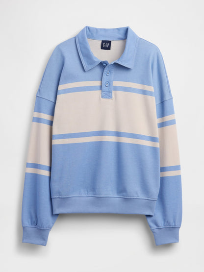 Açık Mavi Fransız Havlu Kumaş Oversized Polo Sweatshirt