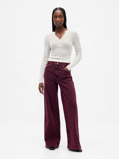 Koyu Pembe High Rise Stride Wide-leg Jean Pantolon