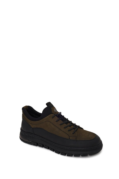 Erkek Haki Bağcıklı Nubuk Deri Sneaker