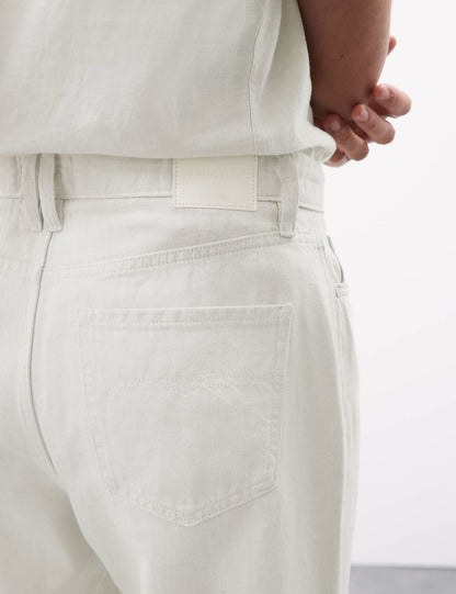 Keten Karışımlı Geniş Paça Jean Pantolon