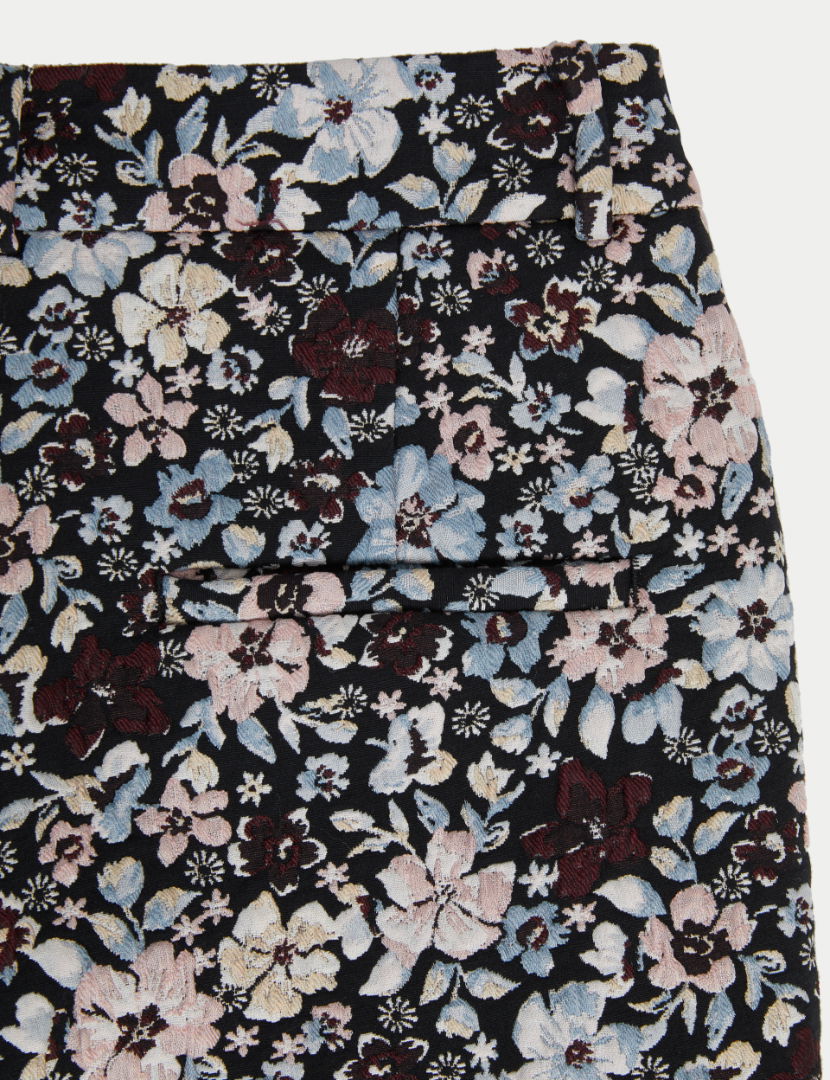 Çiçekli Jakarlı Straight Leg Pantolon